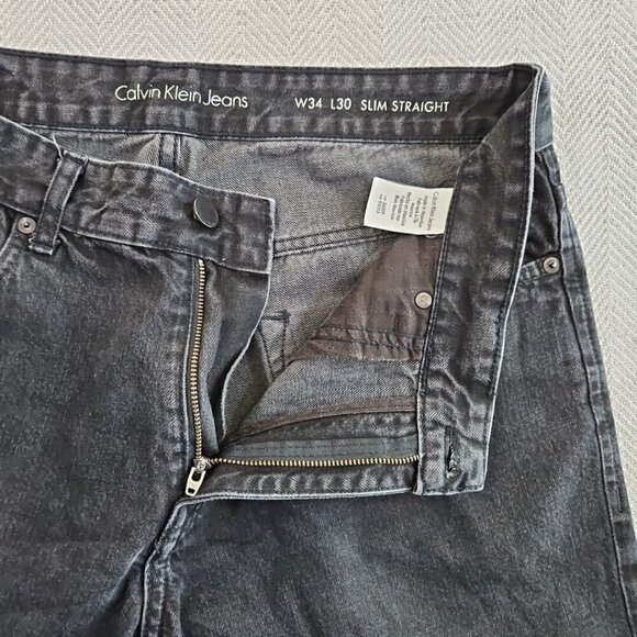 Calvin Klein Jeans Men's W34 L30 Slim Straight Leg Mid-Rise Black Denim EUC - Picture 13 of 16
